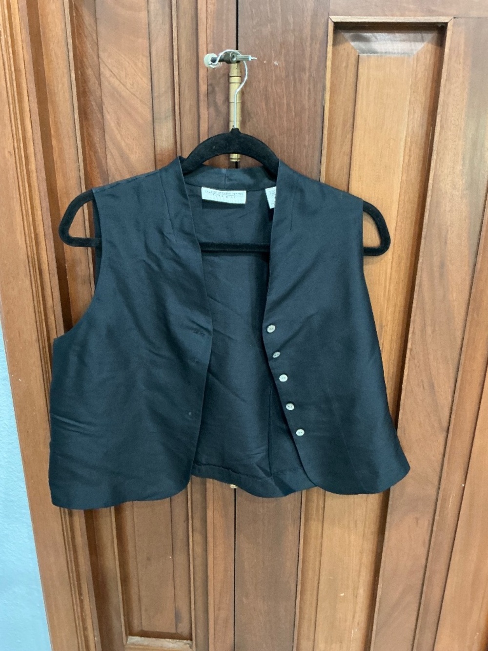 Valerie Stevens: 100% Pure Silk Black Button-Front Vest